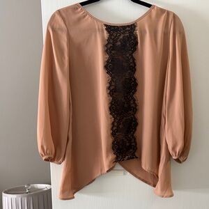 Soprano Peach Blouse with Black Lace Panel